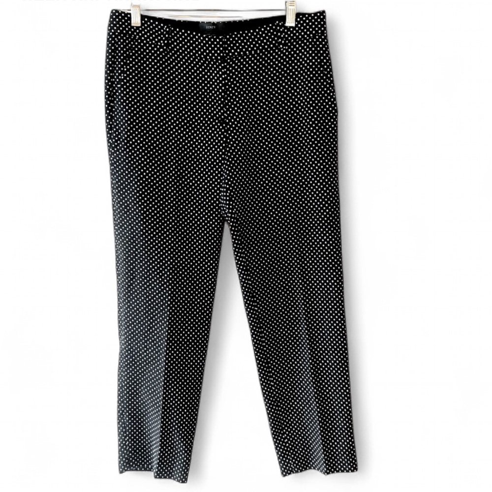 J. CREW CAFE CAPRI WOOL BLEND BLACK AND WHITE POLKA DOT CROPPED PANTS SIZE 2